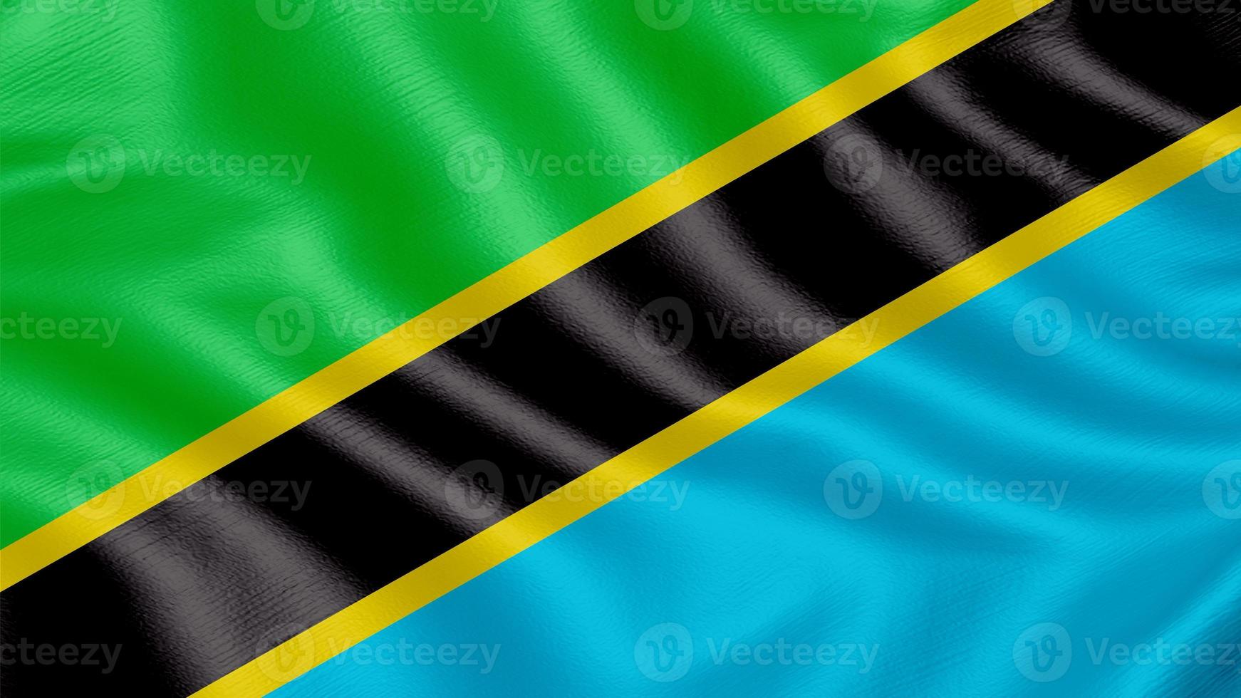 Flag of Tanzania. Realistic Waving Flag 3d Render Illustration with Highly Detailed Fabric Texture. photo