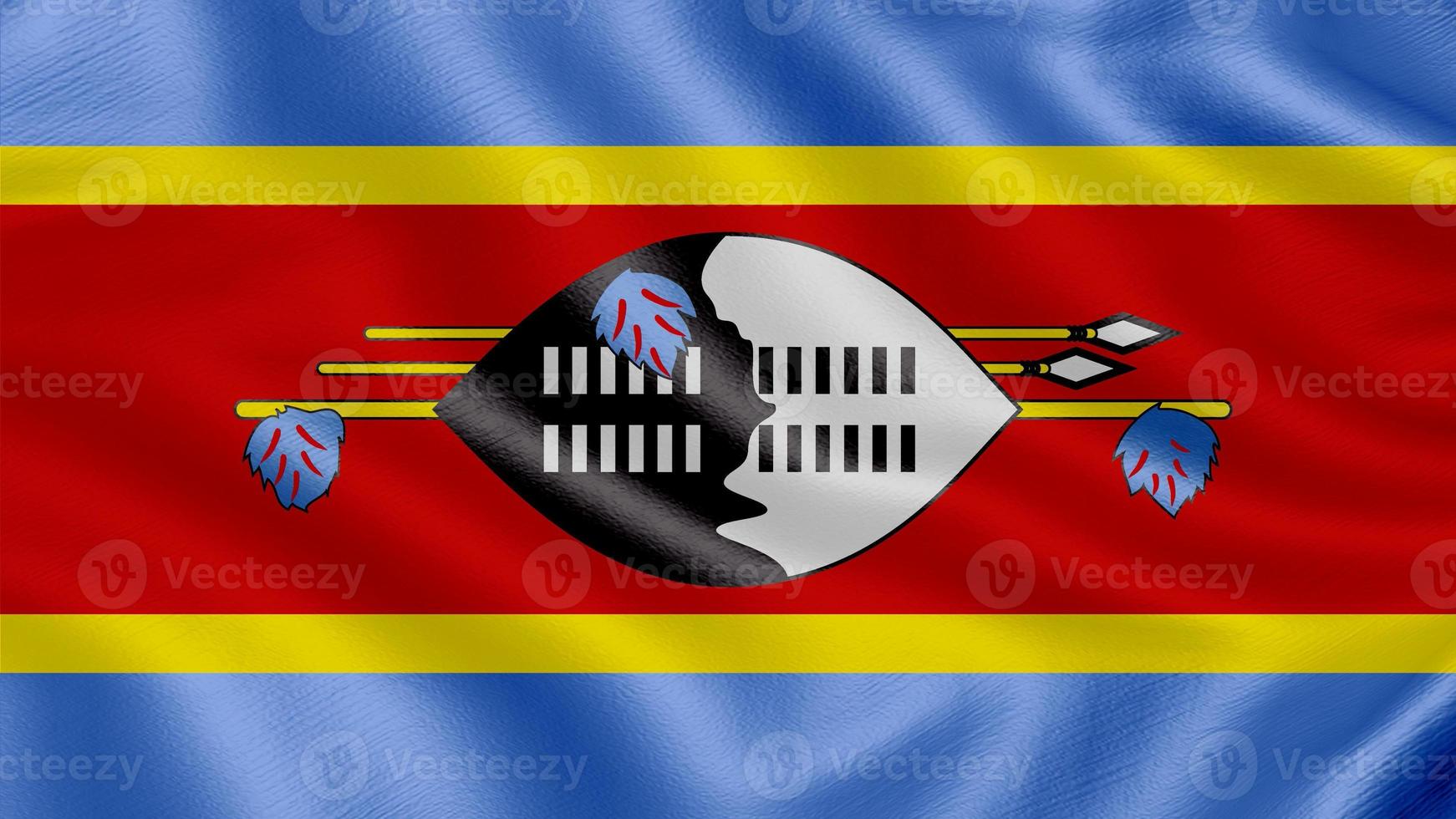 Flag of Swaziland. Realistic Waving Flag 3d Render Illustration with Highly Detailed Fabric Texture. photo