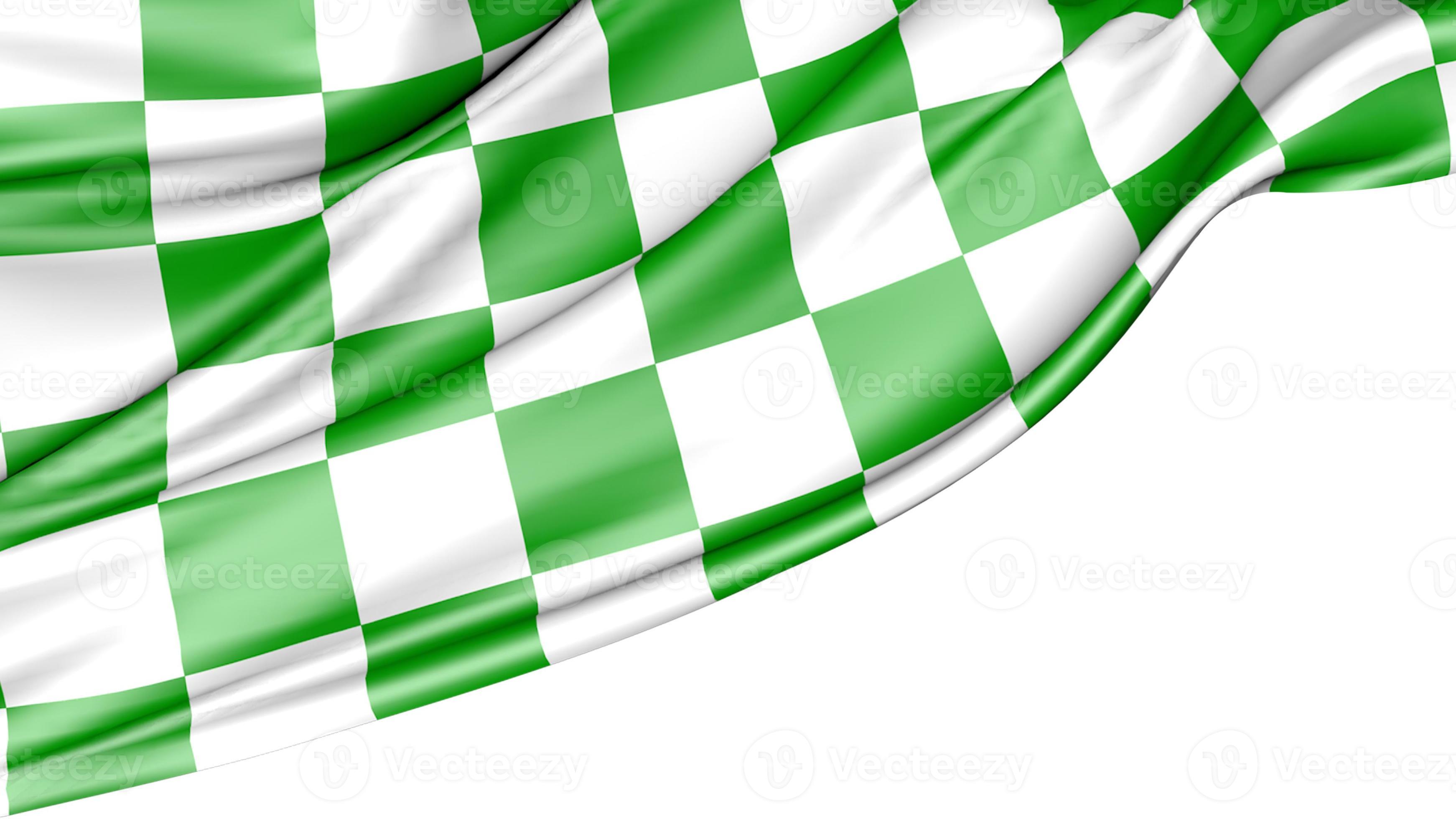 Auto Racing Green White Checkered Flag Isolated on White Background, 3d