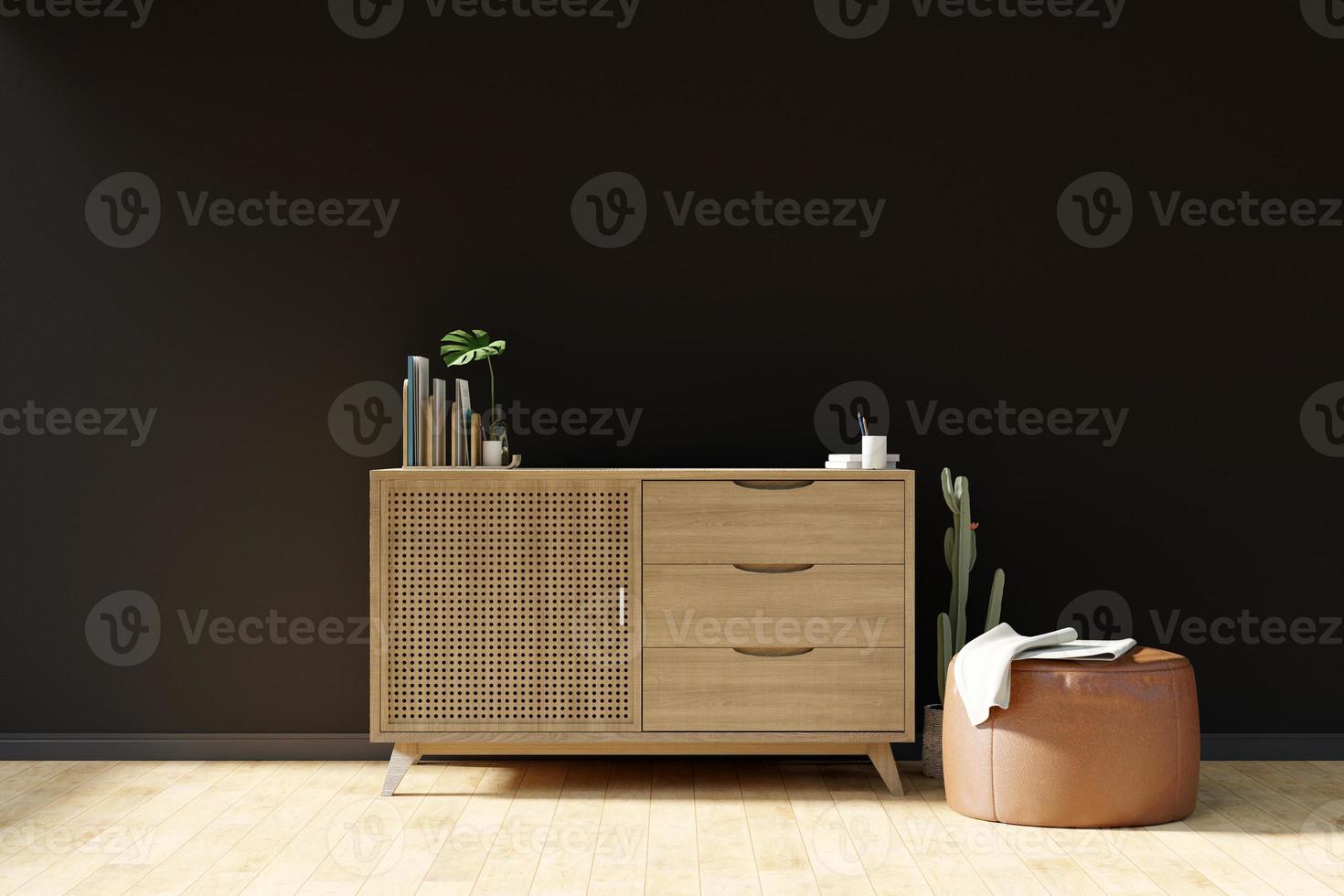 The cabinet in the  living room with black walls, 3D Rendering photo