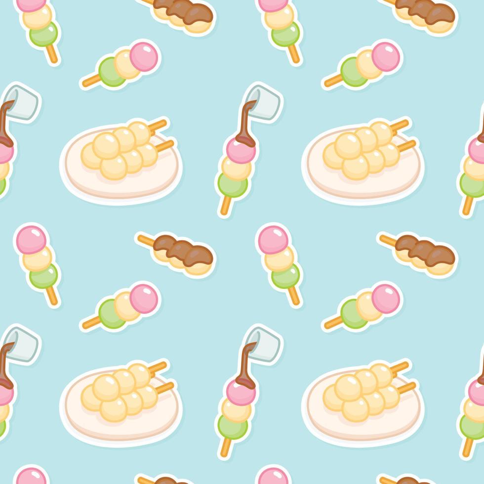 dango dessert sweets Japan kawaii doodle flat vector seamless pattern Gift Wrap wallpaper background