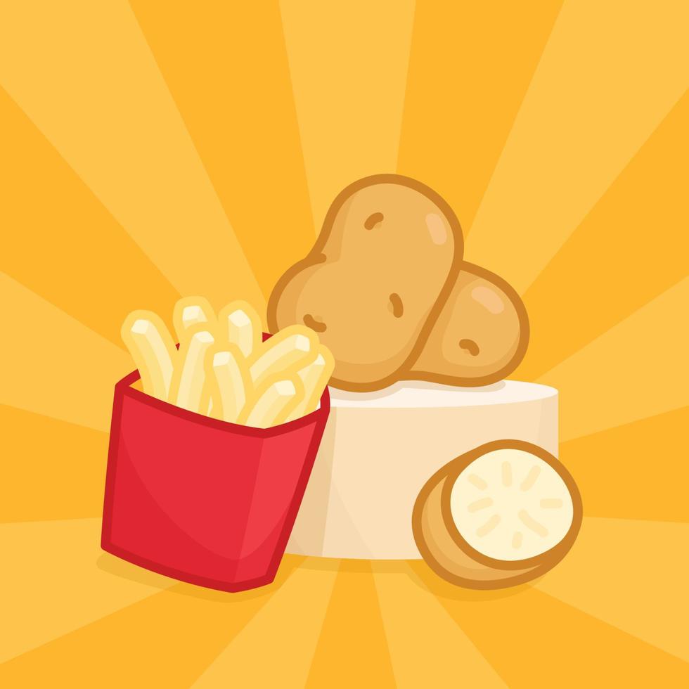 papas fritas y papas kawaii garabato plano vector ilustración icono moderno 3d fondo mínimo