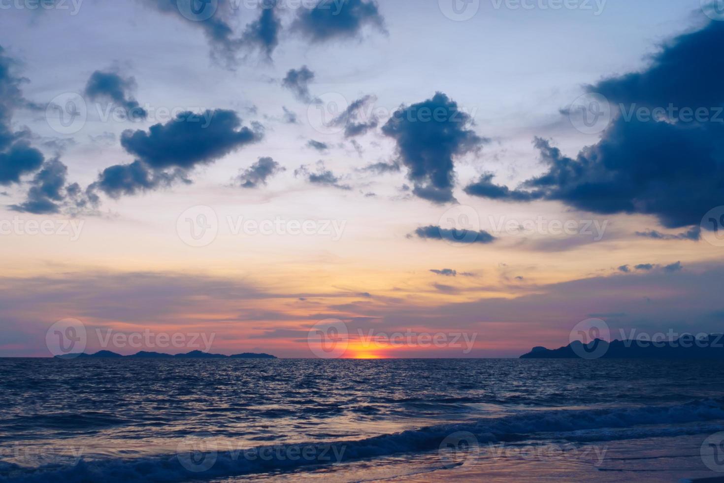 Tropical nature clean beach sunset sky time with sun light. photo