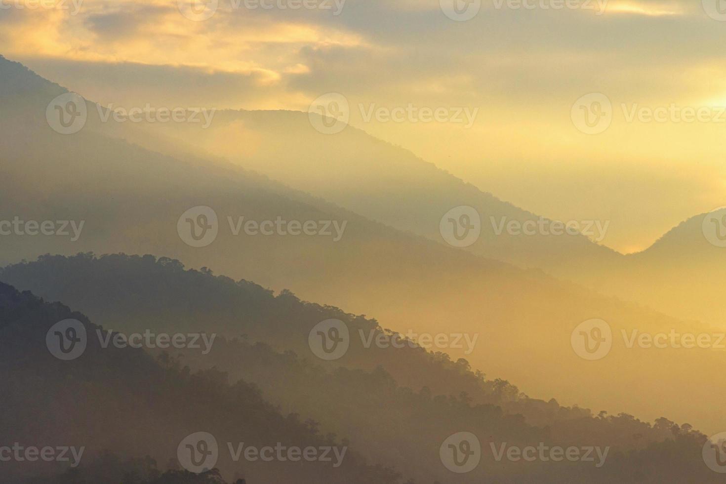morning view on the mountain range in yellow photo