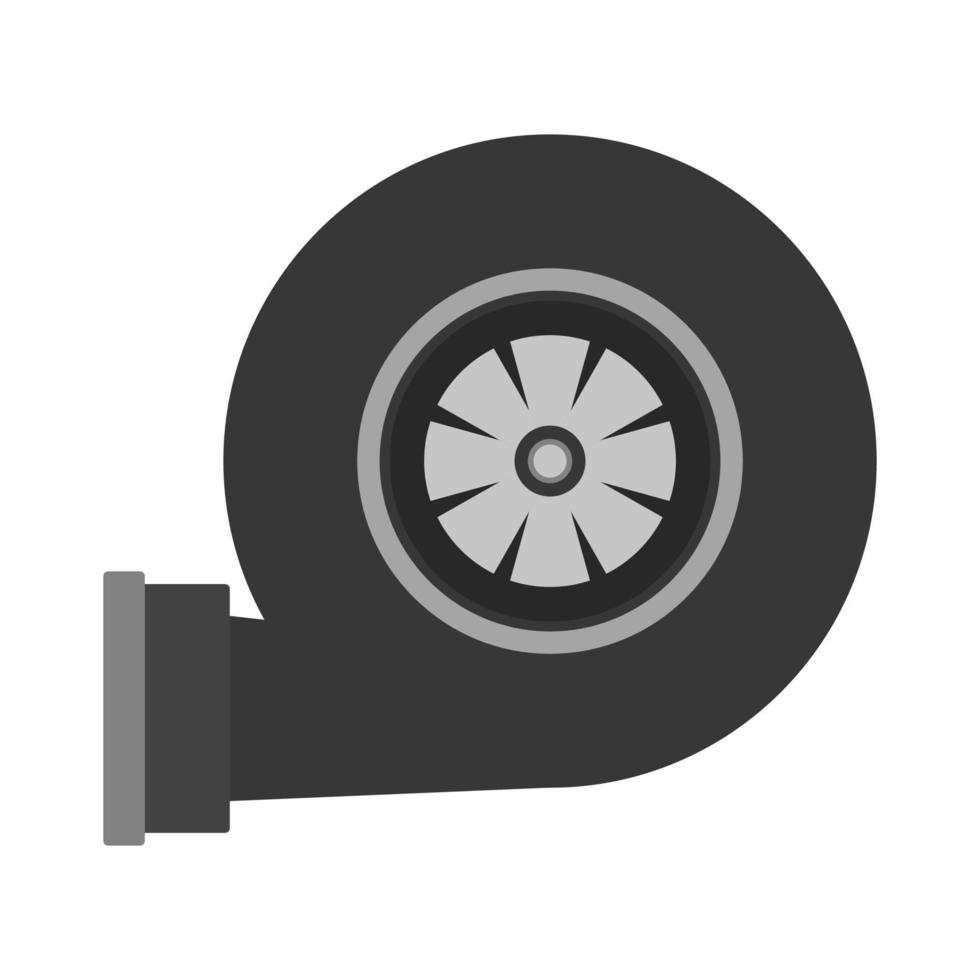 Turbine from automobile engine Monochrome illustration of car motor turbocharger. Turbo sign vector icon.