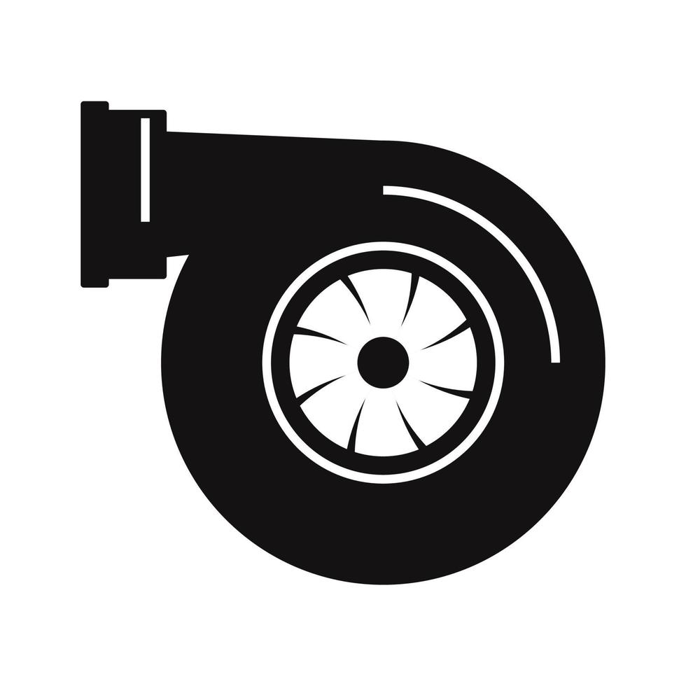 Turbocharger with rotor vector black icon. Turbine of car motor.