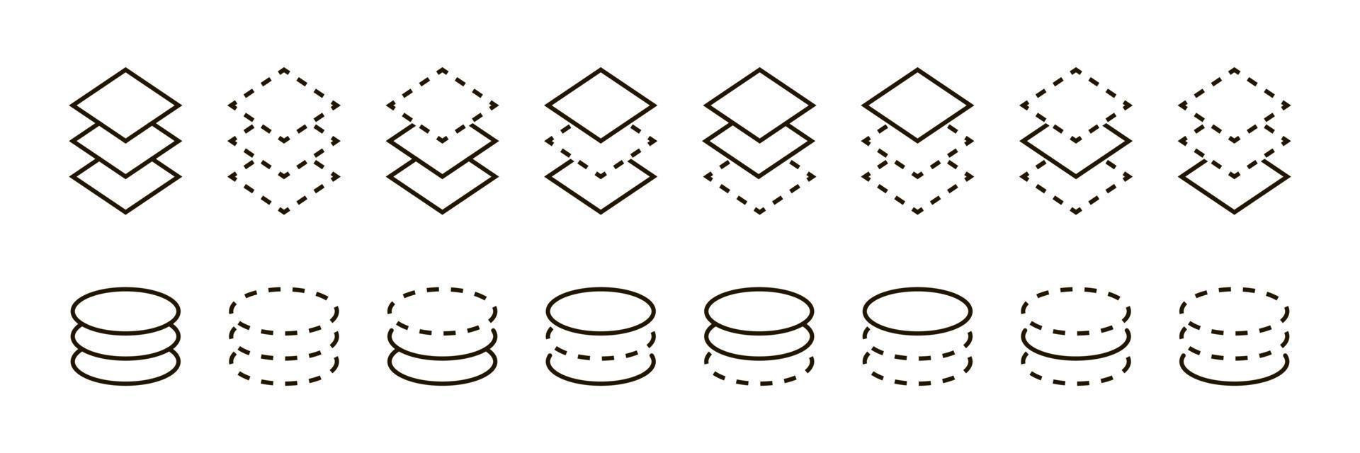 layer icon in different style. Black layer vector icons, outline, line and stroke style can be used for web, mobile, ui