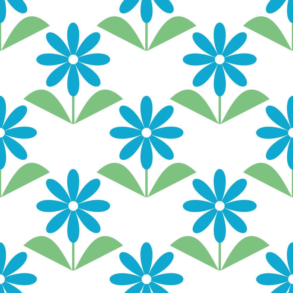 blue flower - vector seamless pattern. blue chamomile with leaves. summer print