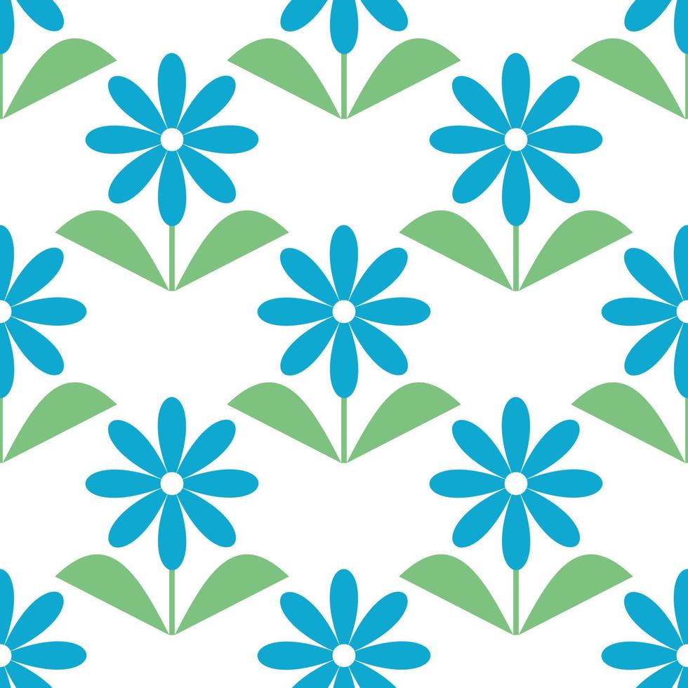 blue flower - vector seamless pattern. blue chamomile with leaves. summer print