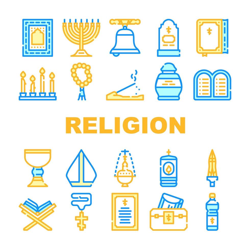 Religion Holy Praying Collection Icons Set Vector