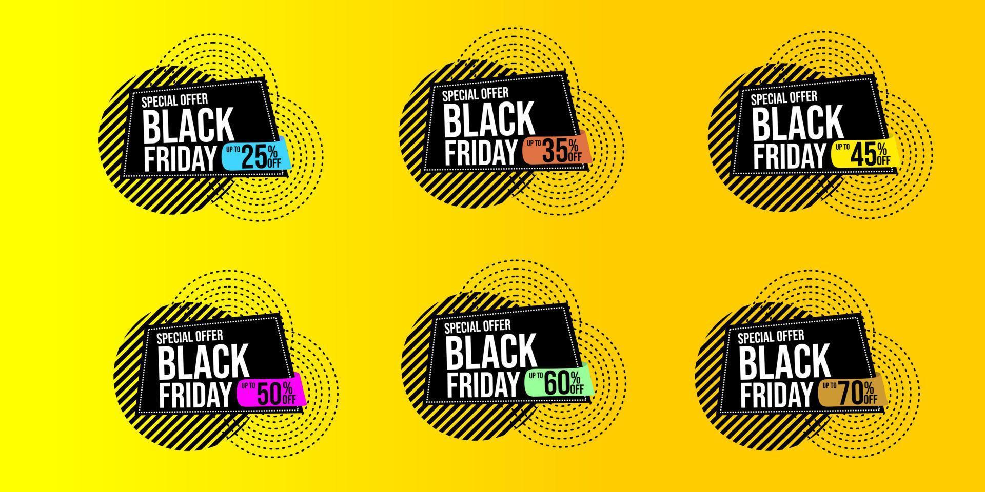 conjunto de etiquetas de viernes negro con estilo de geometría de color. insignia publicitaria para promoción de descuento vector