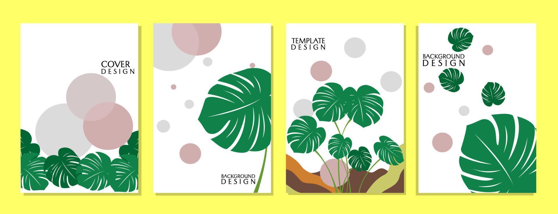 Set of abstract covers with leaf elements, white color natrual background design, vector