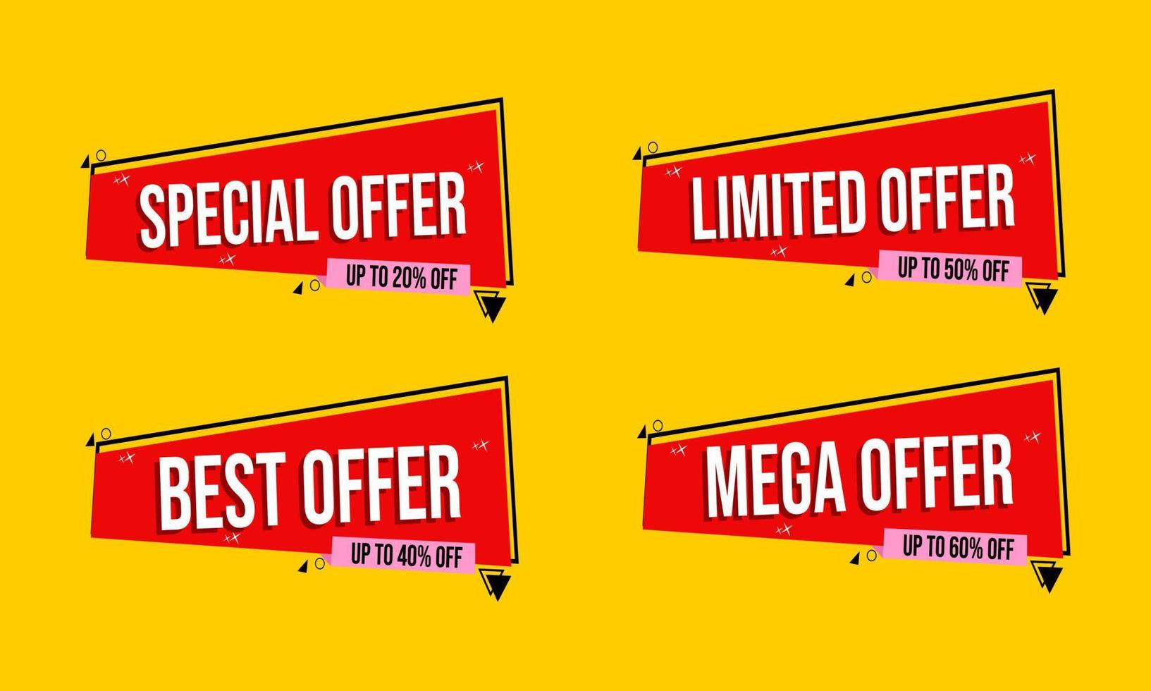 set of discount promotion banners on red color background. label for sales design vector