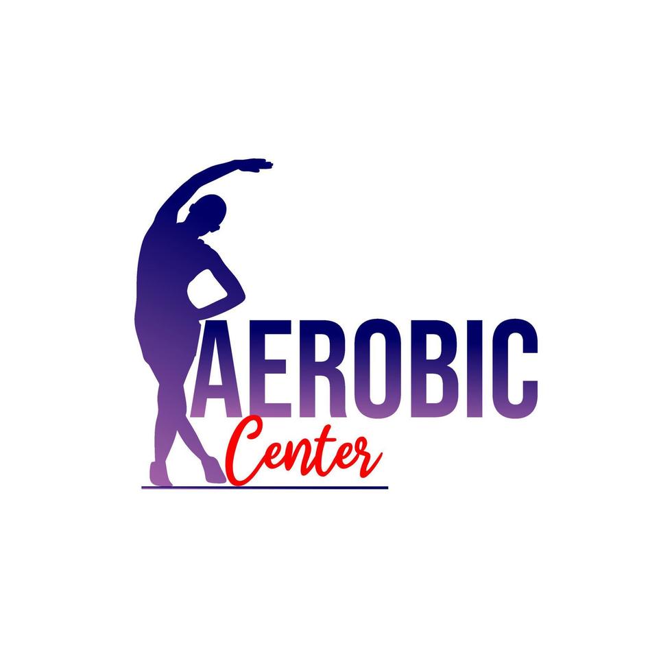 Aerobics logo with silhouette female illustration doing gymnastic movements. aerobics center mascot vector