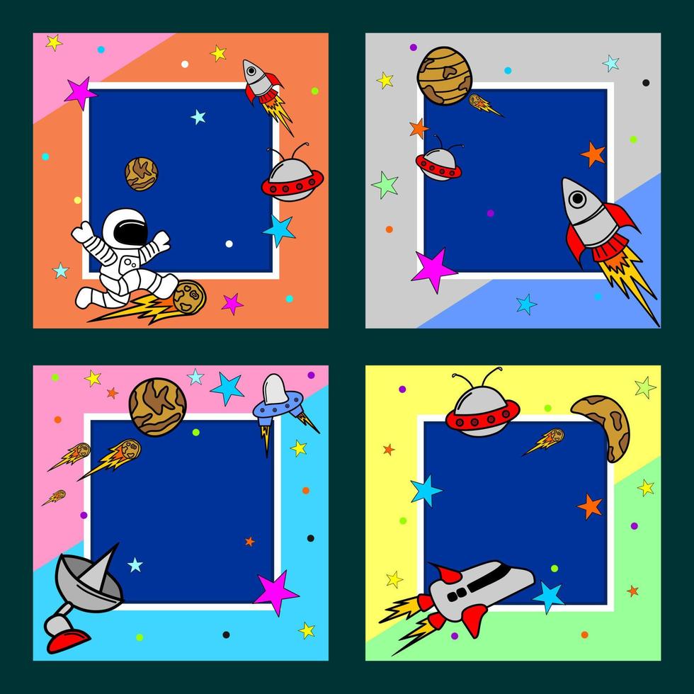 Space cartoon theme social media marketing post template set, cute design for kids vector