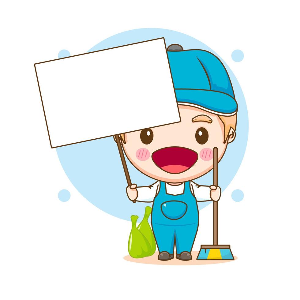 Cleaning service. Man dressed in uniform on isolated background. Vector art illustration in a flat style
