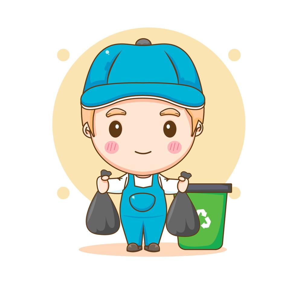 Cleaning service. Man dressed in uniform on isolated background. Vector art illustration in a flat style