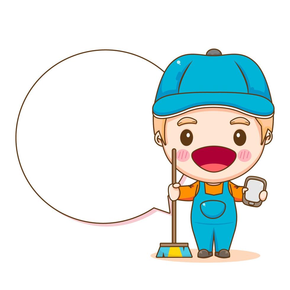 Cleaning service. Man dressed in uniform on isolated background. Vector art illustration in a flat style