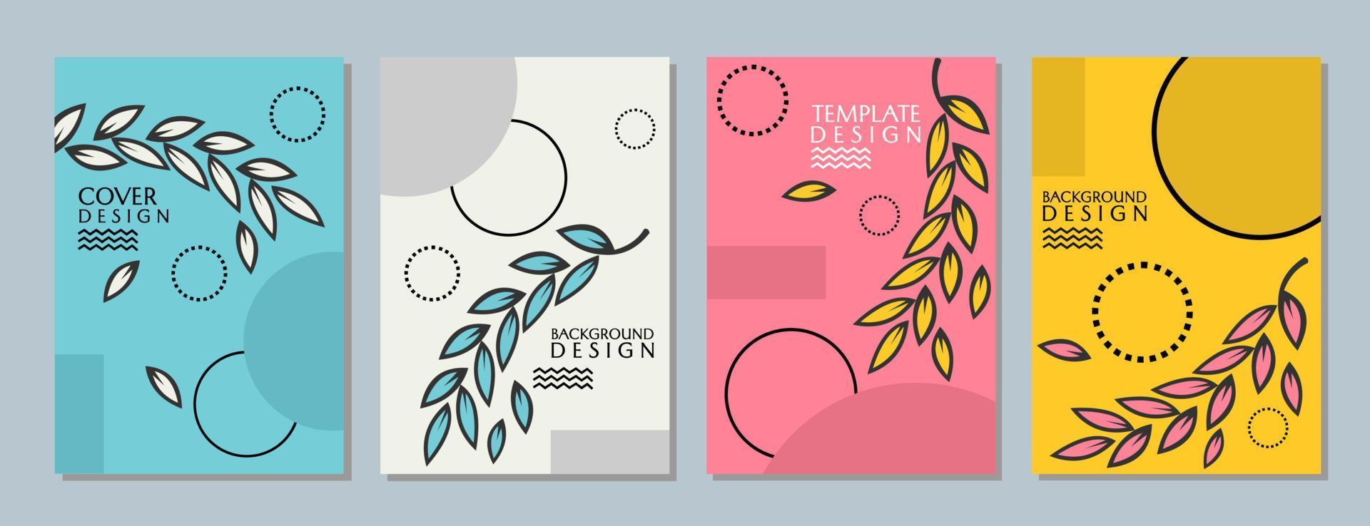 modern cover set with leaf elements. colorful geometric background. vector flat design for books, magazines, posters