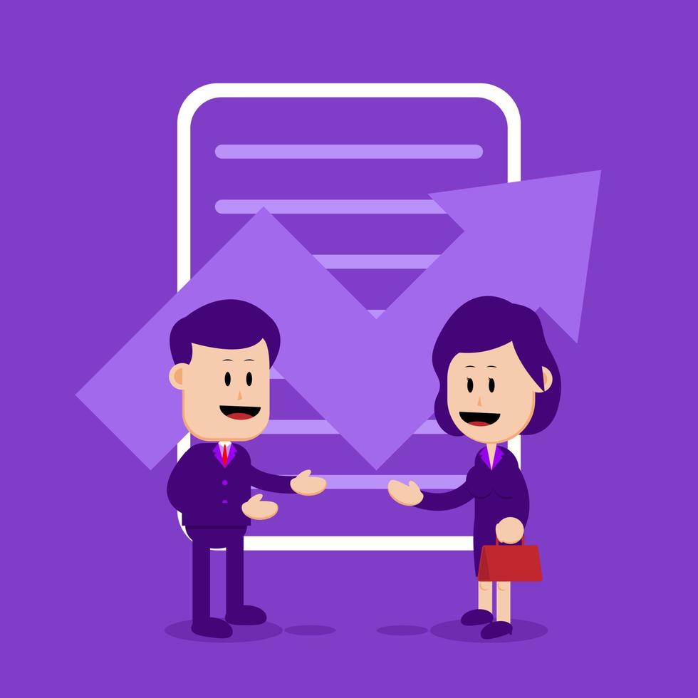 Business concept illustration. Discussion between male and female workers to increase profit. Suitable for business and economic illustration vector