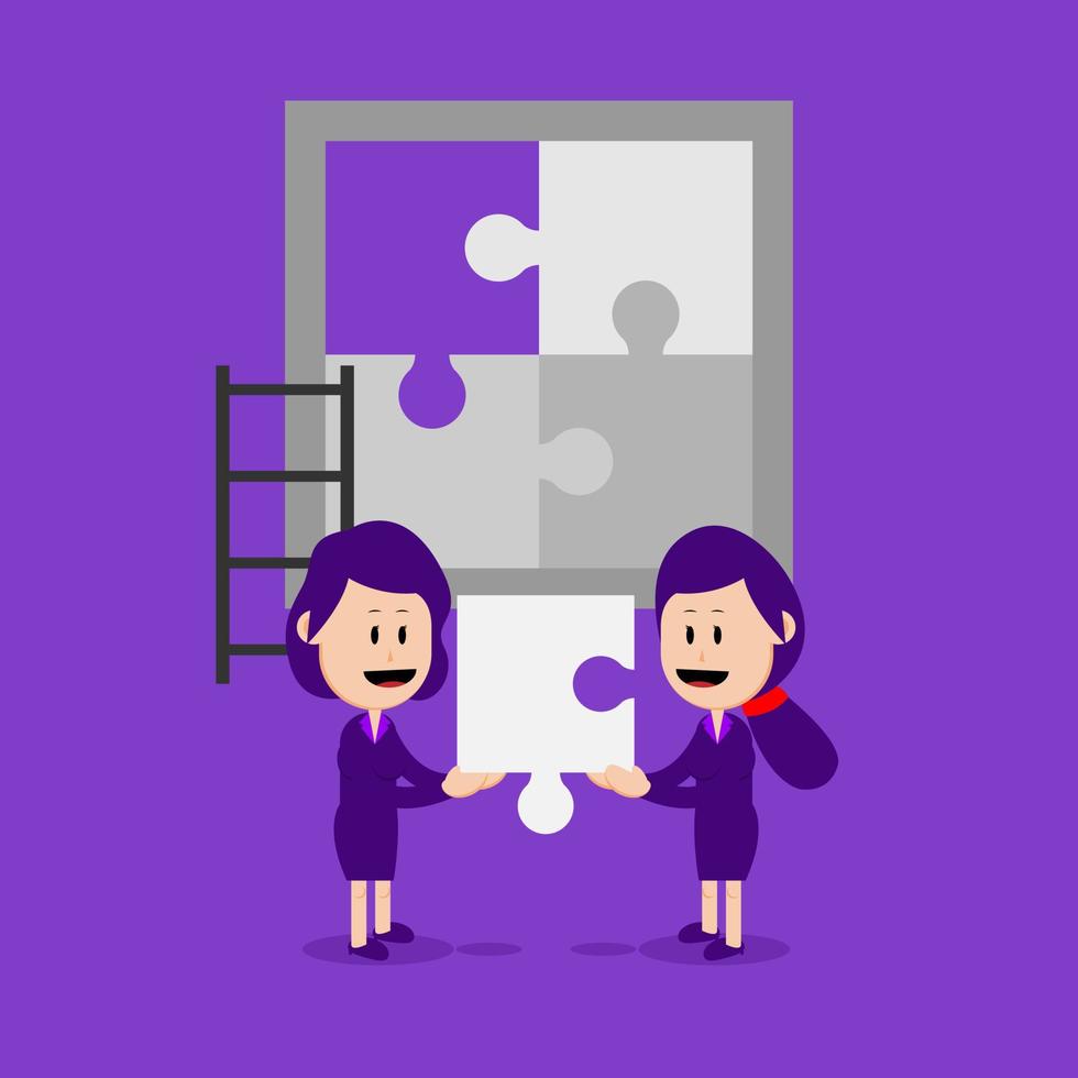 Business concept illustration. Two women work together to solve a problem. Teamwork concept. Suitable for business illustration vector