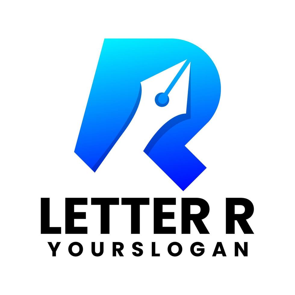 letter r pen   gradient logo design template vector