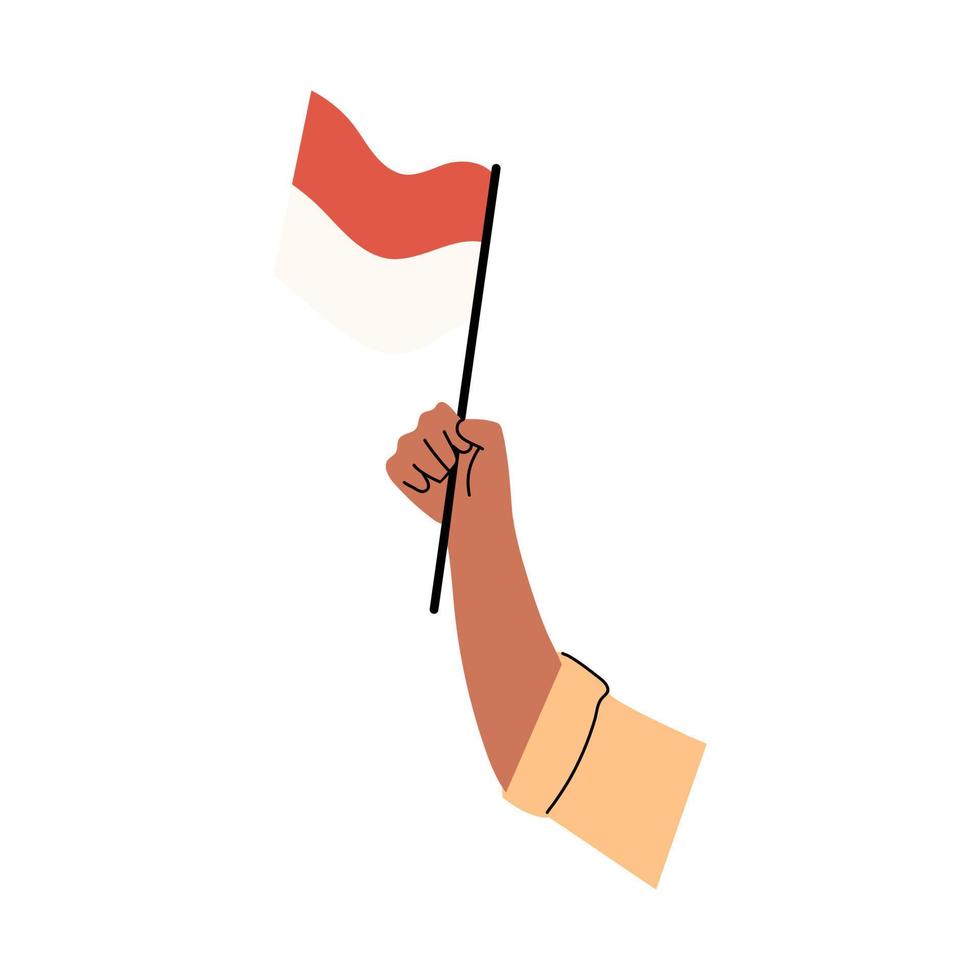 Hand holding national flag flat design style. Handshake, couple of hand. Independence Day of Indonesia celebration vector