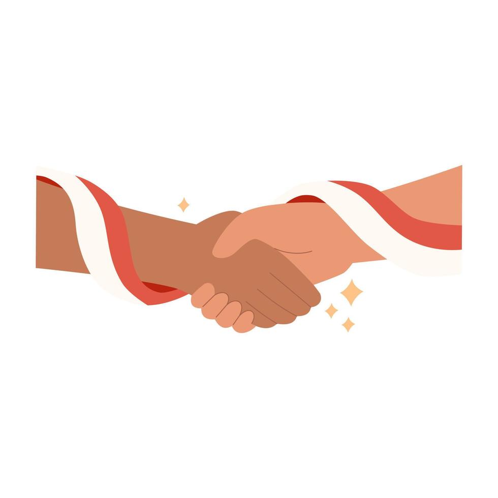 Hand holding national flag flat design style. Handshake, couple of hand. Independence Day of Indonesia celebration vector