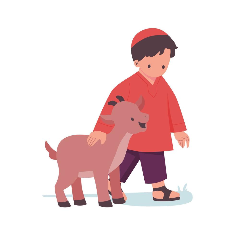 personaje de dibujos animados de niños con sacrificio de animales en la celebración de eid al-adha mubarak. vaca, oveja, cordero, cabra, camello ilustración plana. vector