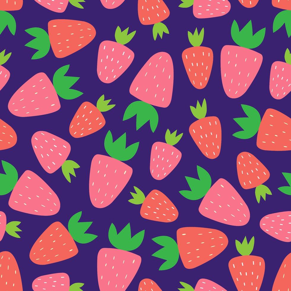 Seamless strawberry pattern. Ripe juicy berries in style of cardboard, flat, hand draw. Delicious print for surface design, digital paper, packaging, fabric. Natural healthy dietary product vector