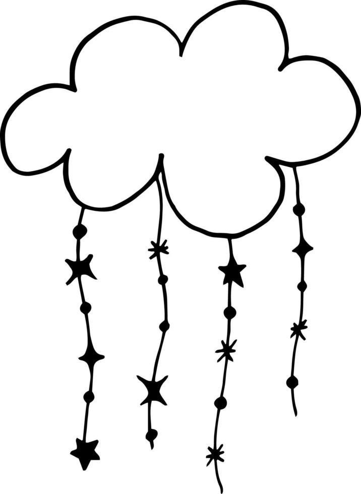 Vector illustration of cloud with stars. Drawn by hands in doodle style
