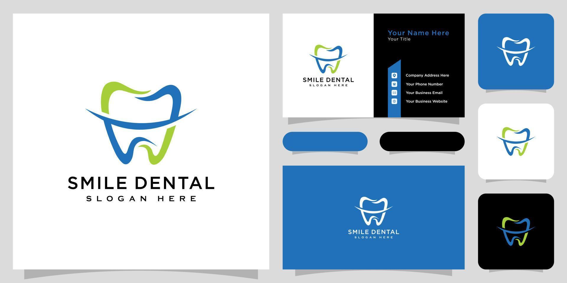 smile dental logo vector design and business card