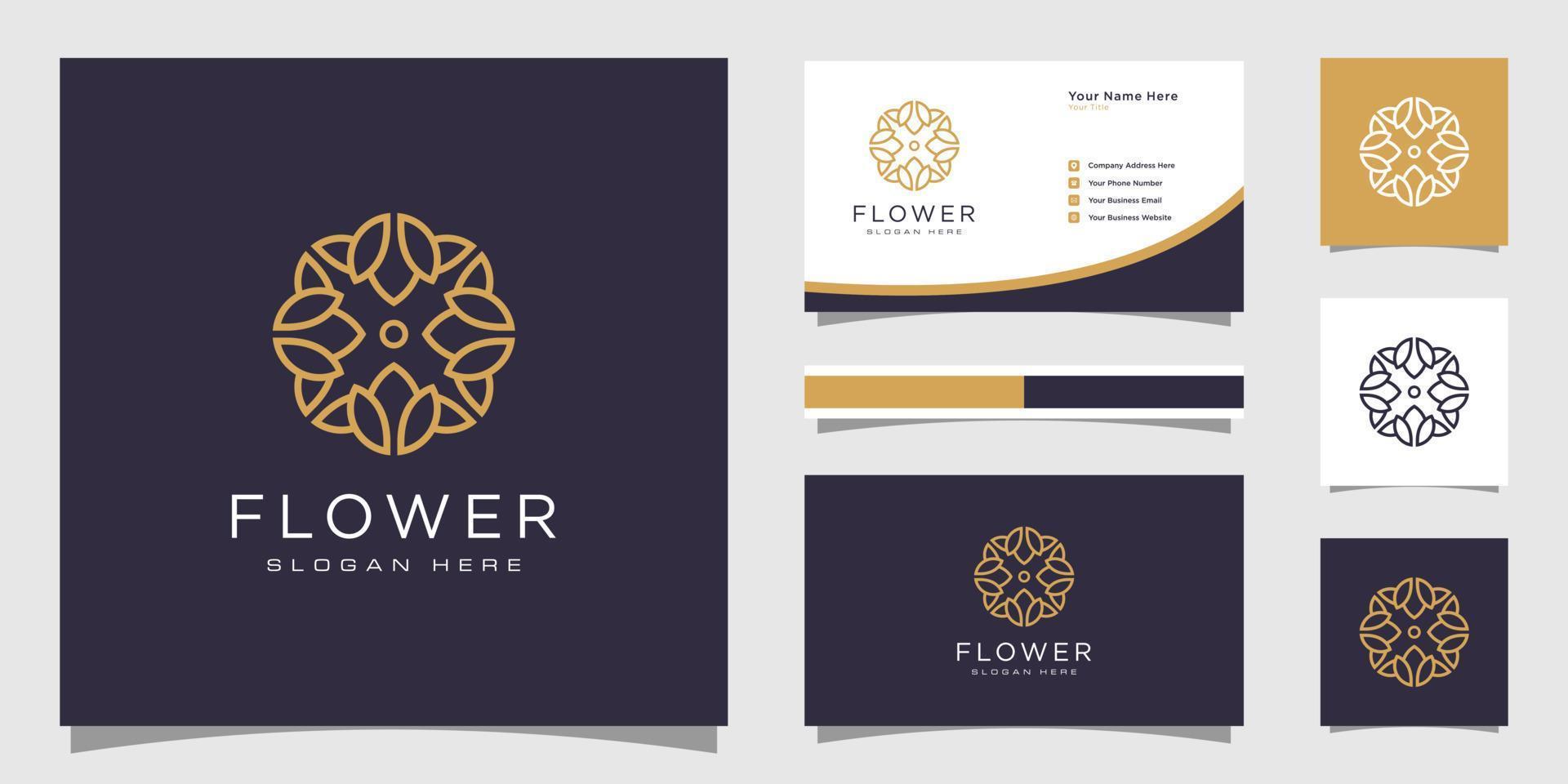 Flower mono line luxury logo with business card design vector