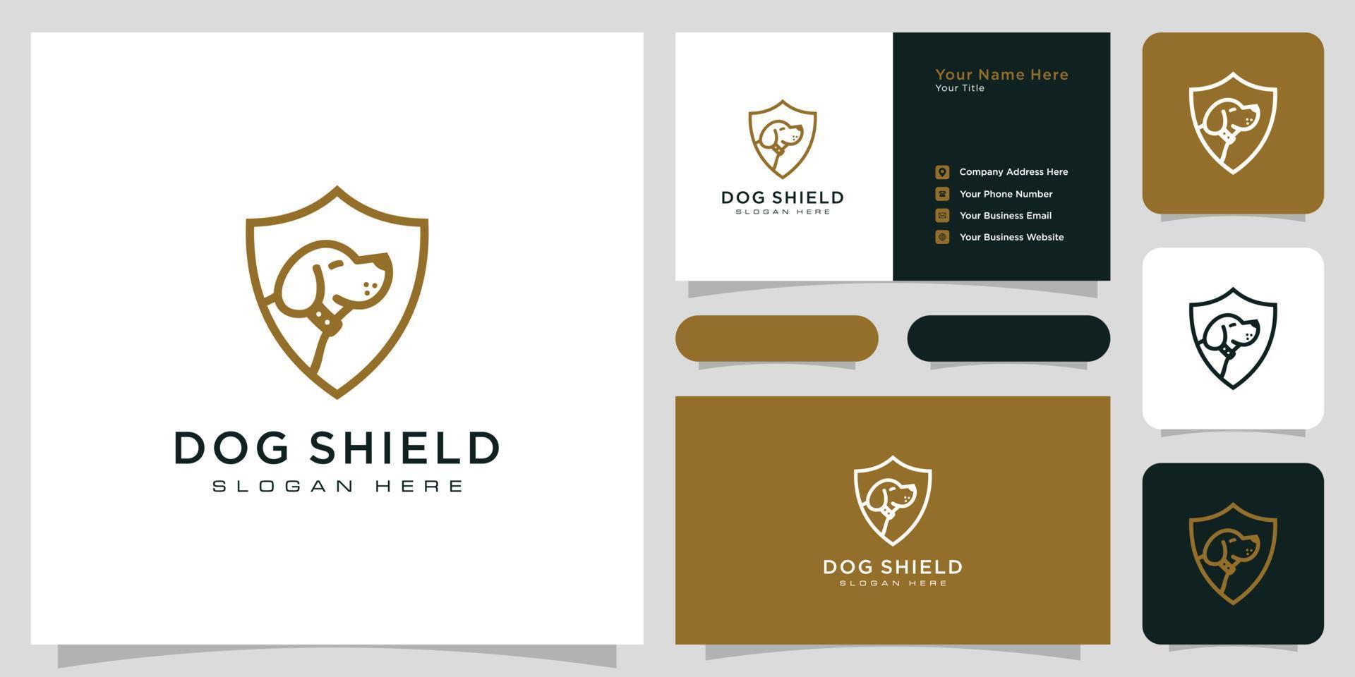 Dog shield hipster vintage logo and business card vector