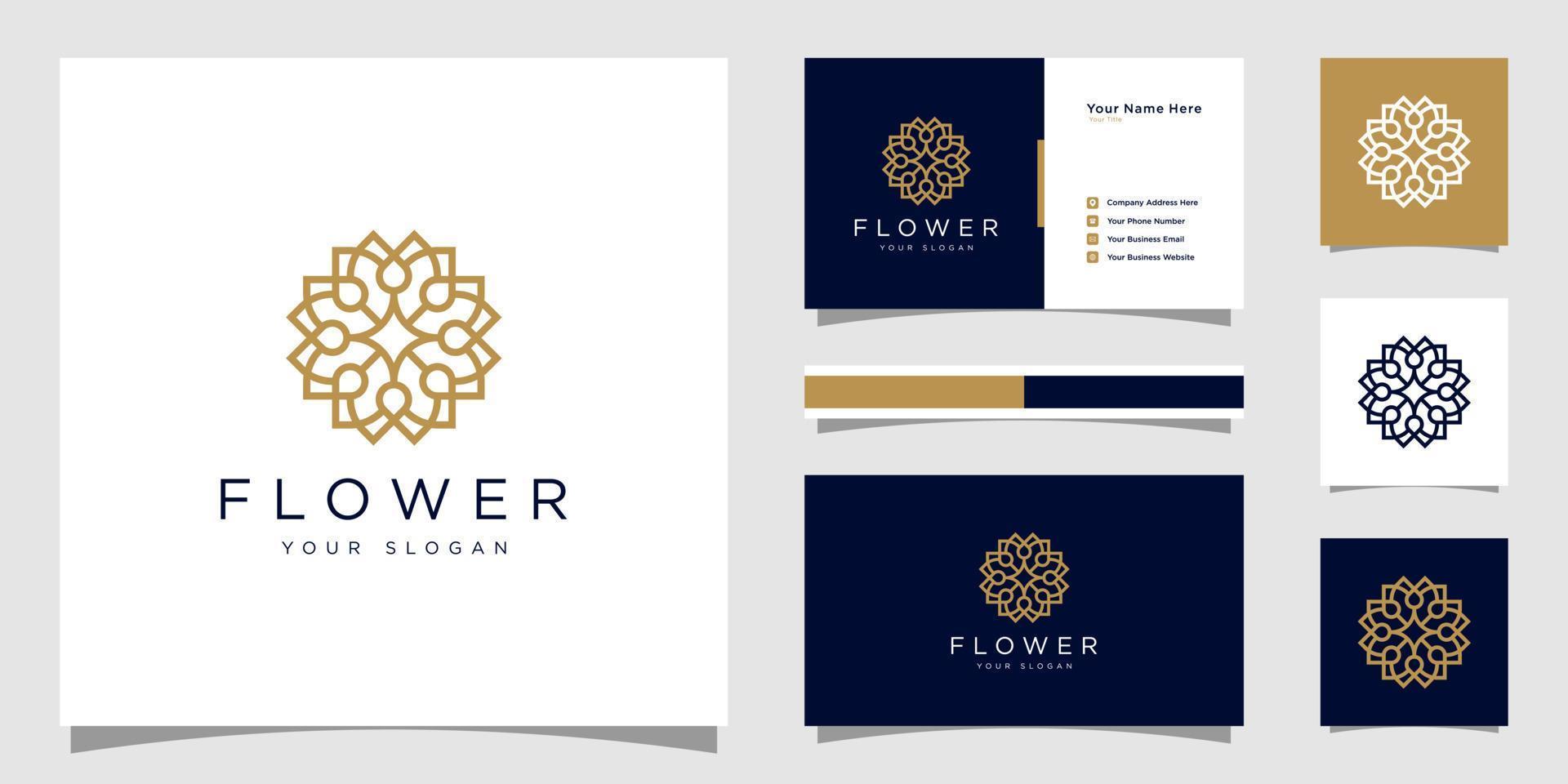 flor elegante creativa con logotipo de elemento de hoja y tarjeta de visita. logo para cosméticos de belleza yoga y spa vector