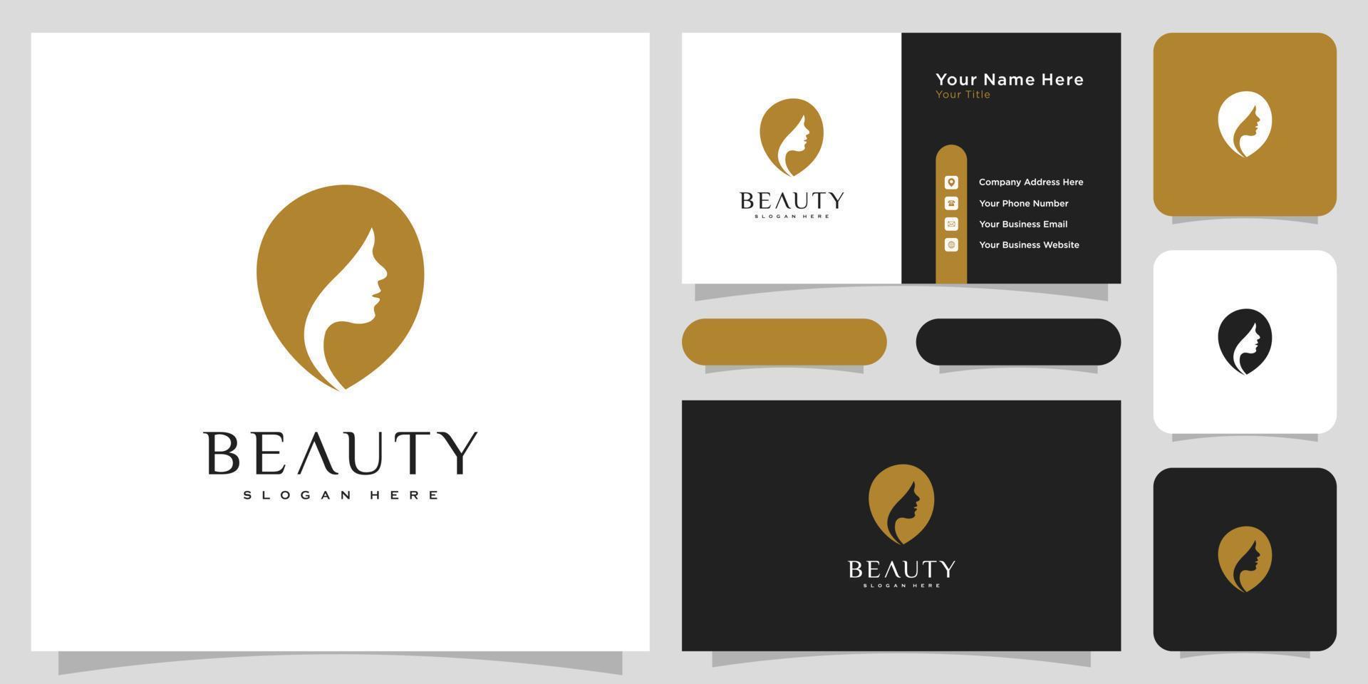 Beauty woman hairstyle logo design with business card for nature people salon elements vector