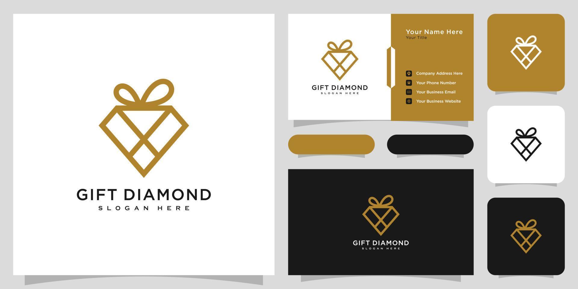 diamond gift logo vector design and business card
