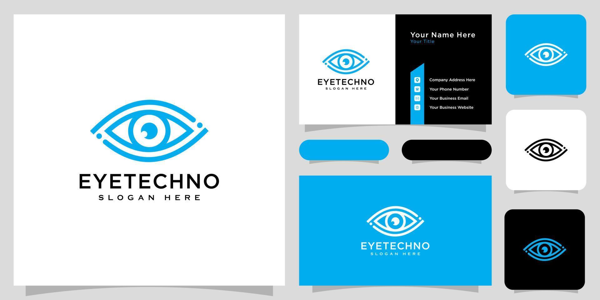 eye technology logo design vector line style and business card