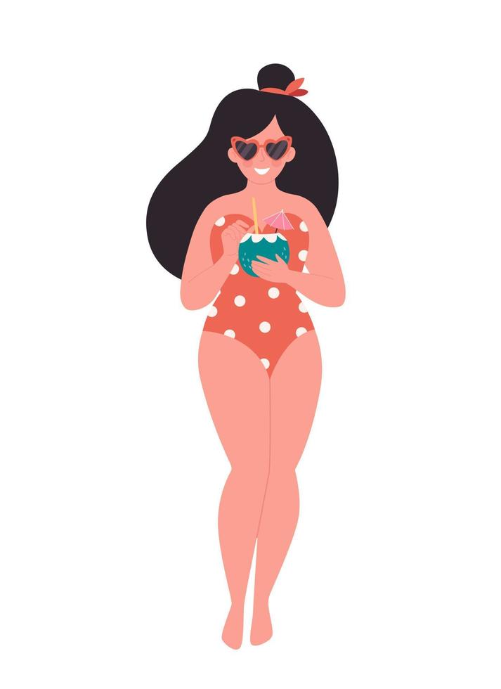 Woman with summer cocktail. Hello summer, vacation, summertime, summer party. vector