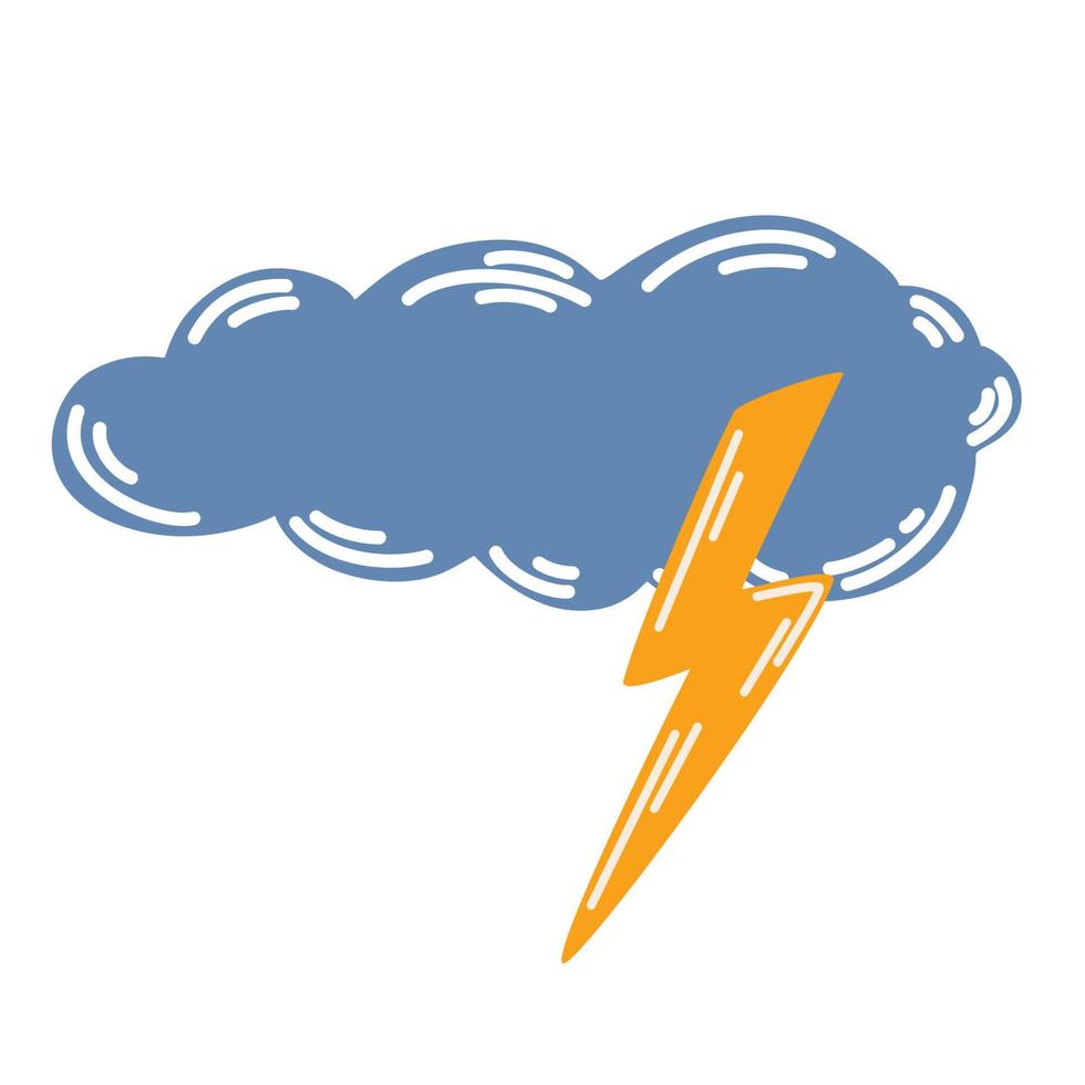 Cloud with lightning. Meteorological. Thunderstorm weather symbol for web printing and applications. Vector Hand draw illustration isolated on the white background.