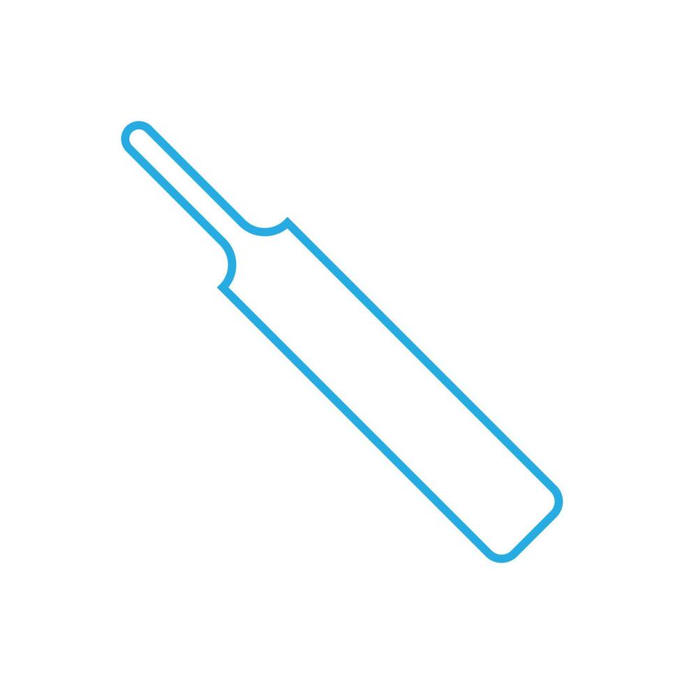 eps10 icono de línea de bate de cricket de vector azul en estilo de moda plano simple aislado sobre fondo blanco