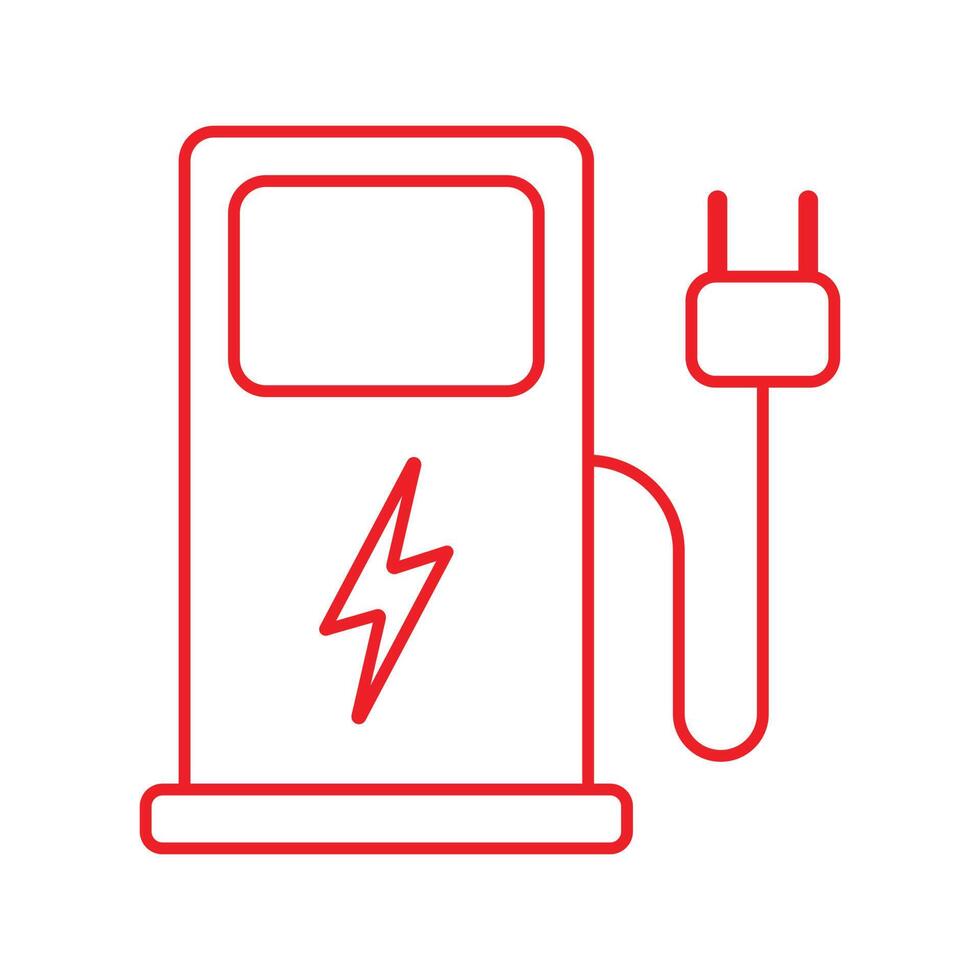 eps10 icono de línea de estación de carga de vehículo eléctrico de vector rojo en estilo plano simple aislado en fondo blanco