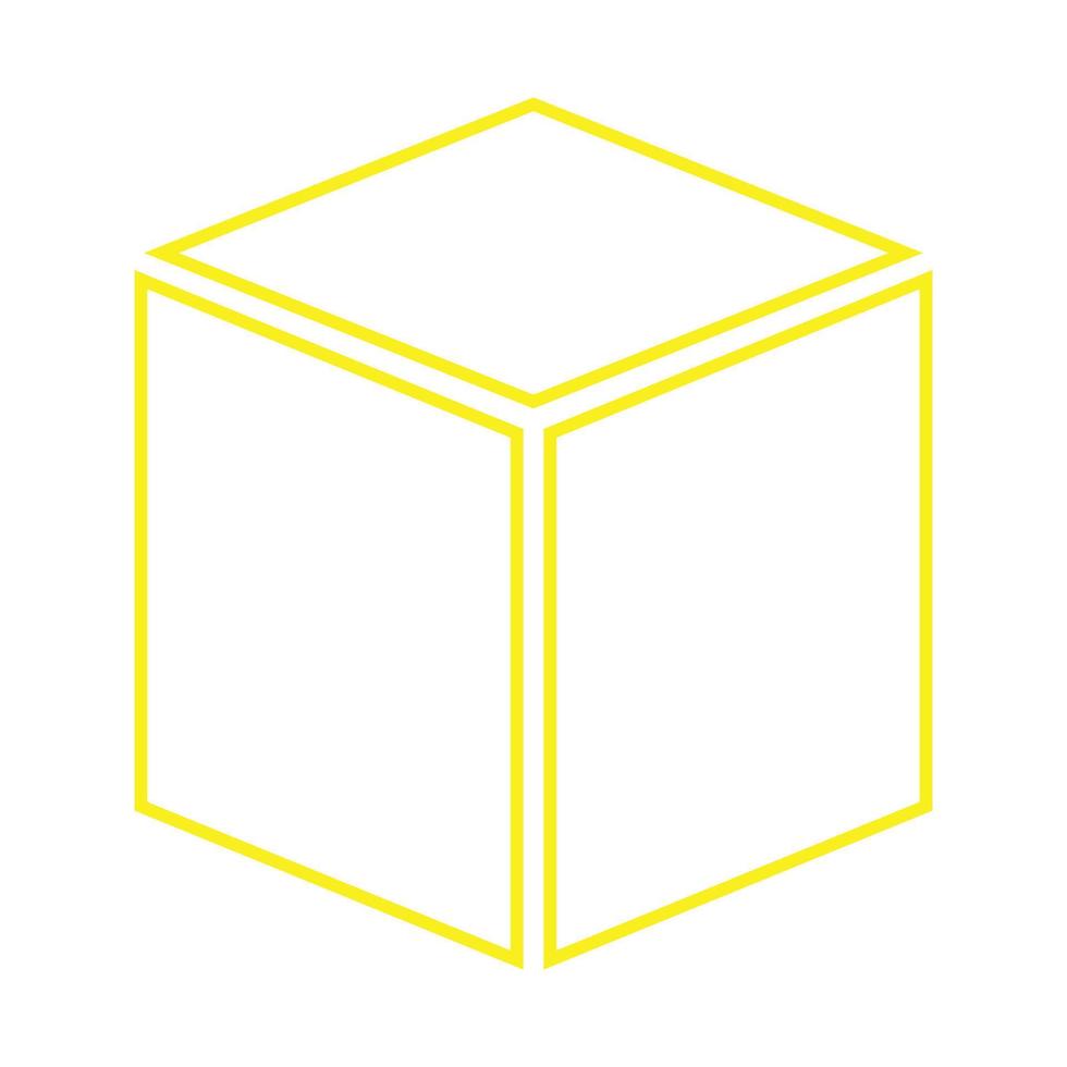 eps10 yellow vector three dimensional or 3d cube line icon in simple flat trendy style isolated on white background