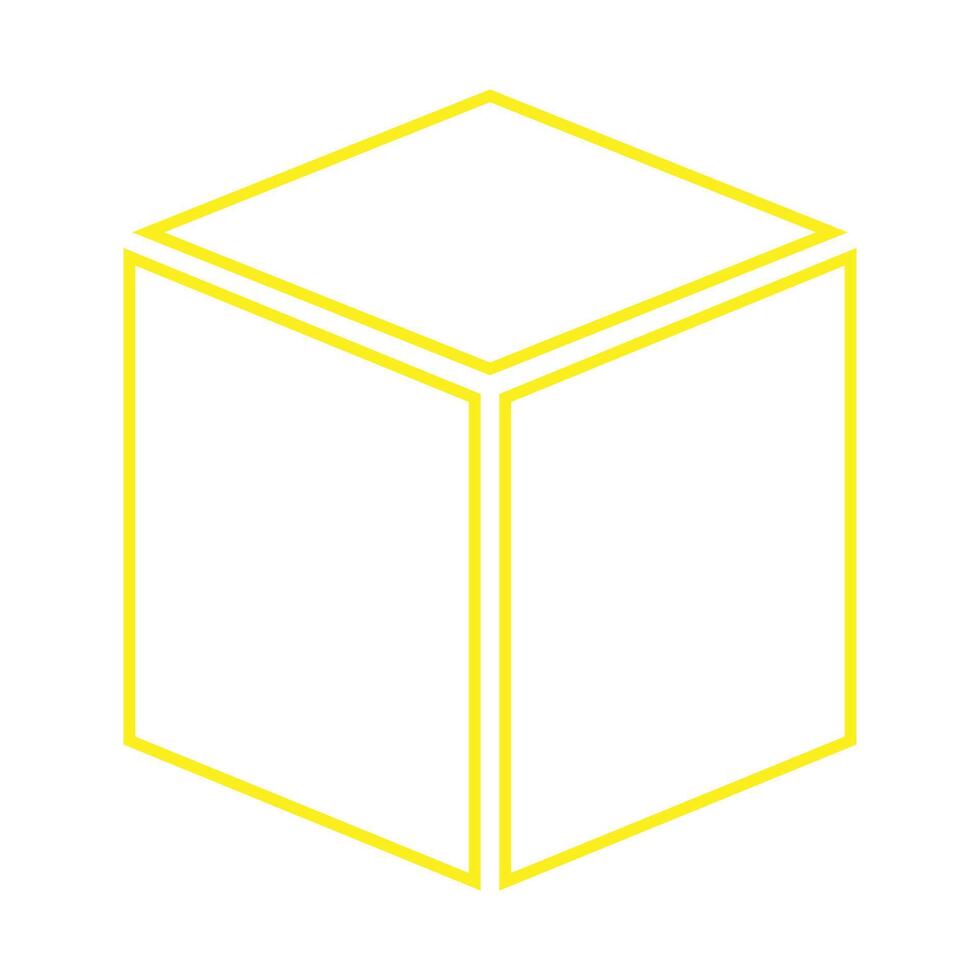 eps10 yellow vector three dimensional or 3d cube line icon in simple flat trendy style isolated on white background