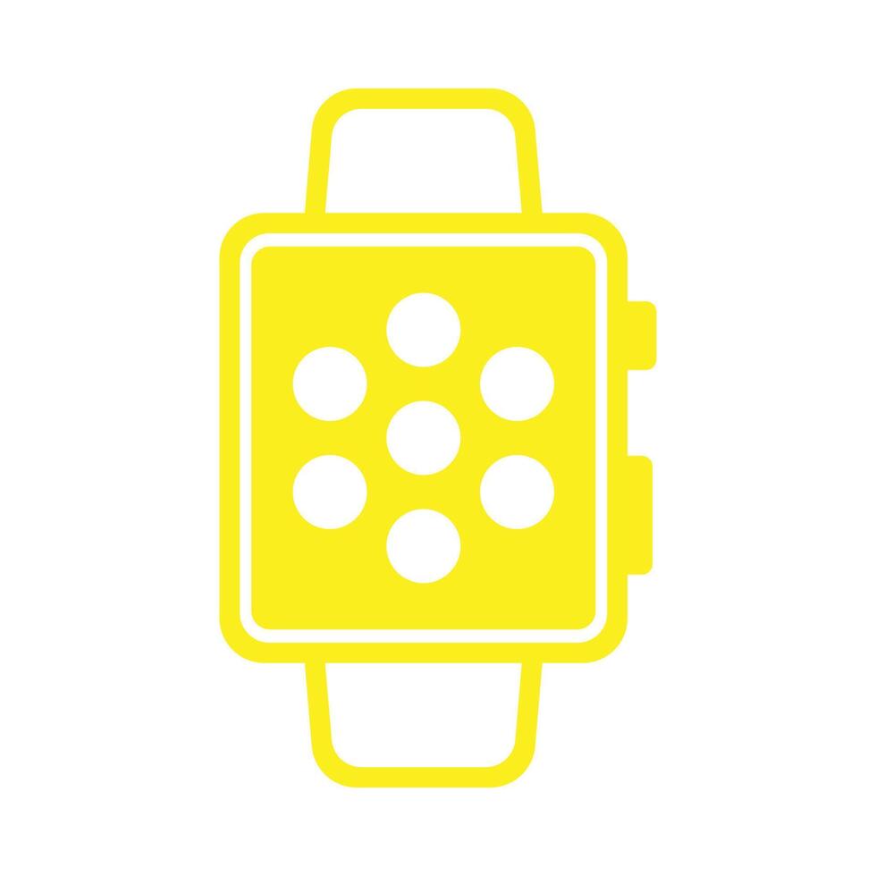 eps10 vector amarillo icono de reloj inteligente con aplicaciones en la pantalla de inicio aislado sobre fondo blanco