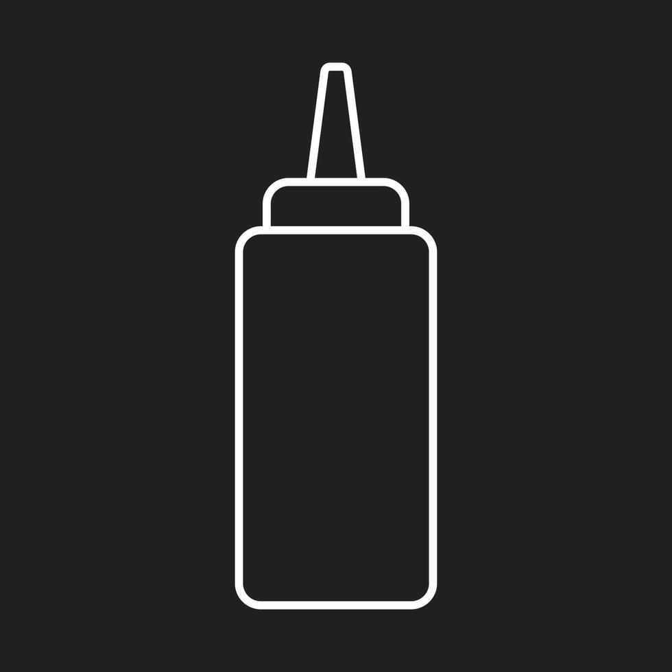 eps10 white vector ketchup or mustard squeeze bottle line icon in simple flat trendy style isolated on black background