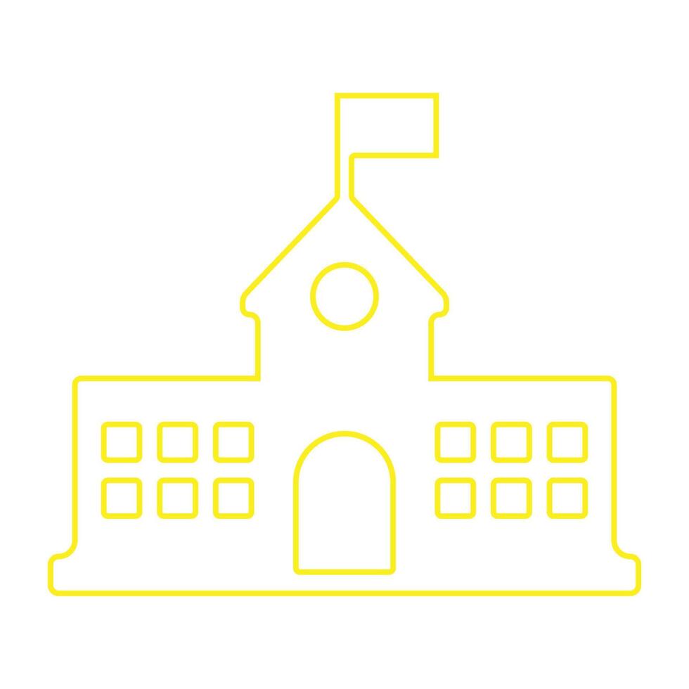 eps10 edificio escolar vectorial amarillo con icono de arte de línea de bandera o logotipo en un estilo moderno plano simple aislado en fondo blanco vector