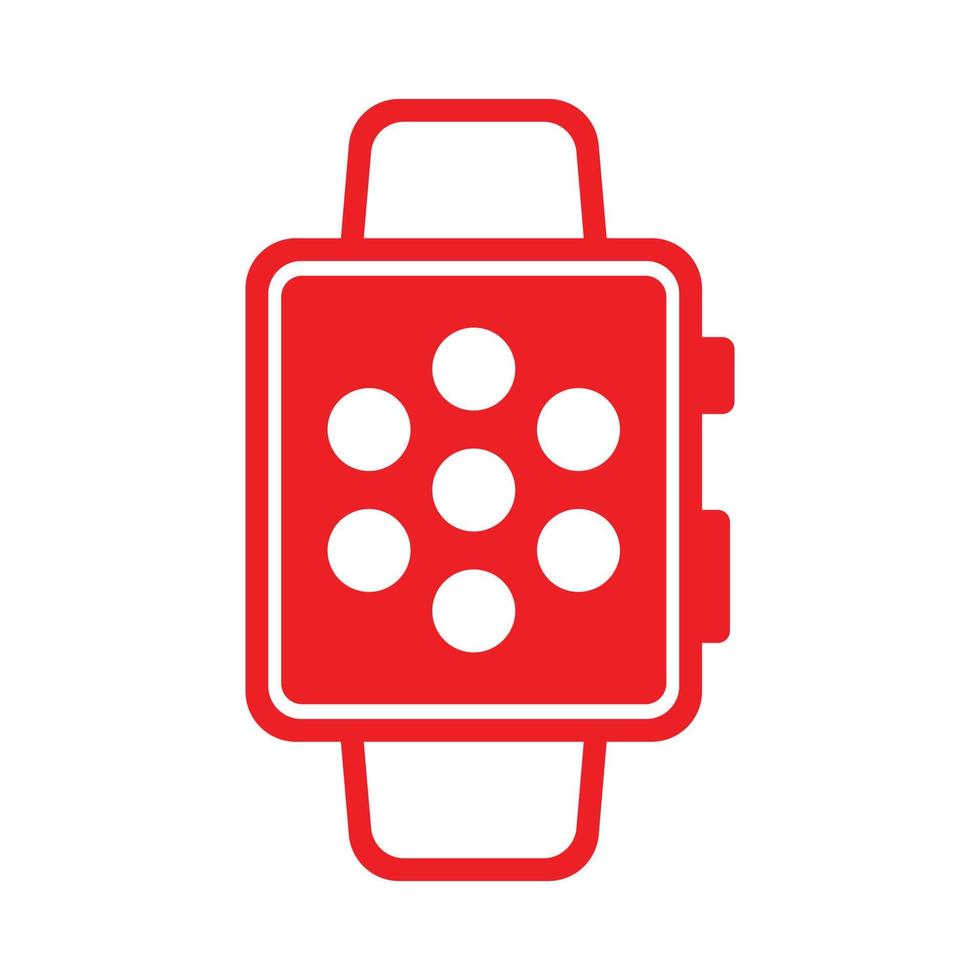 eps10 red vector smartwatch icon with apps on home screen isolated on white background