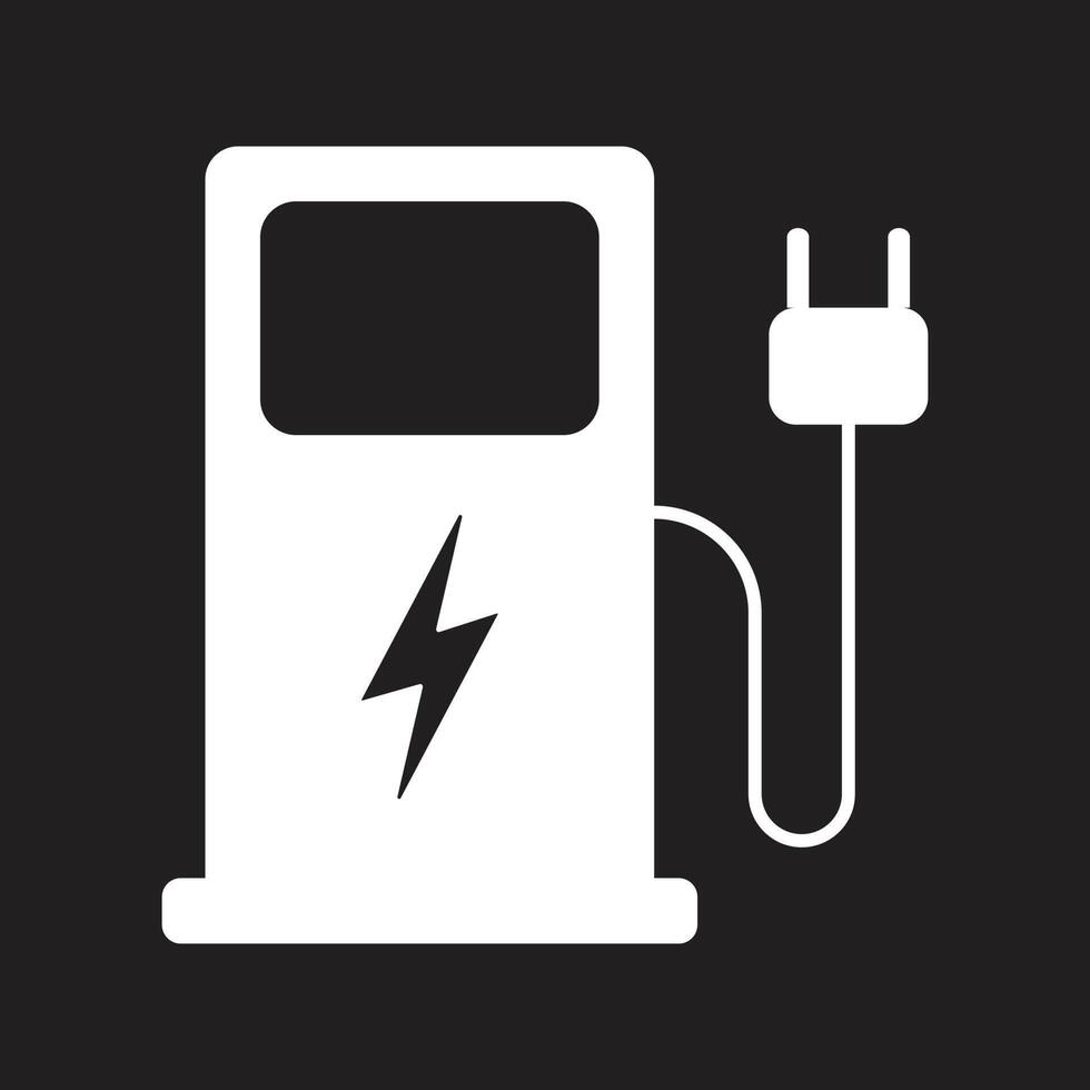 eps10 white vector Electric vehicle charging station solid icon in simple flat trendy style isolated on black background