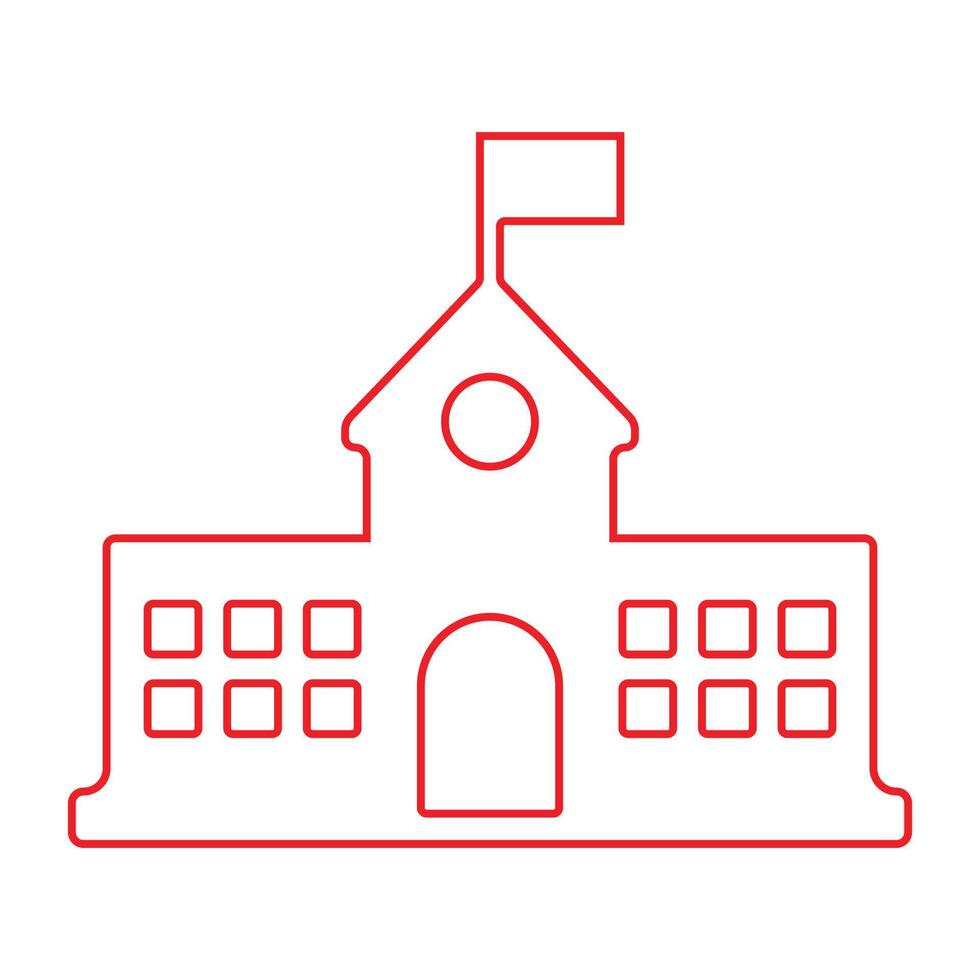 eps10 edificio escolar vectorial rojo con icono de arte de línea de bandera o logotipo en un estilo moderno plano simple aislado en fondo blanco vector